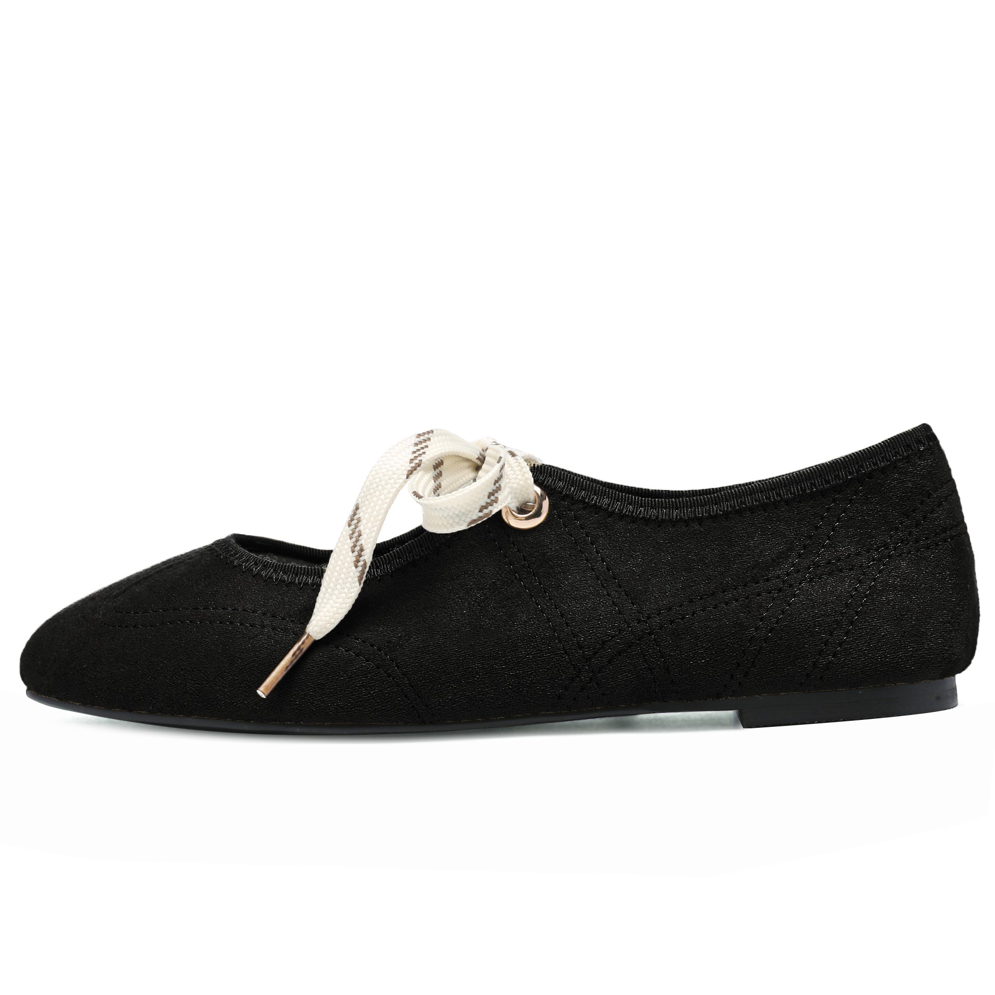 Lace up Ballet Flats Round Toe Suede Flat