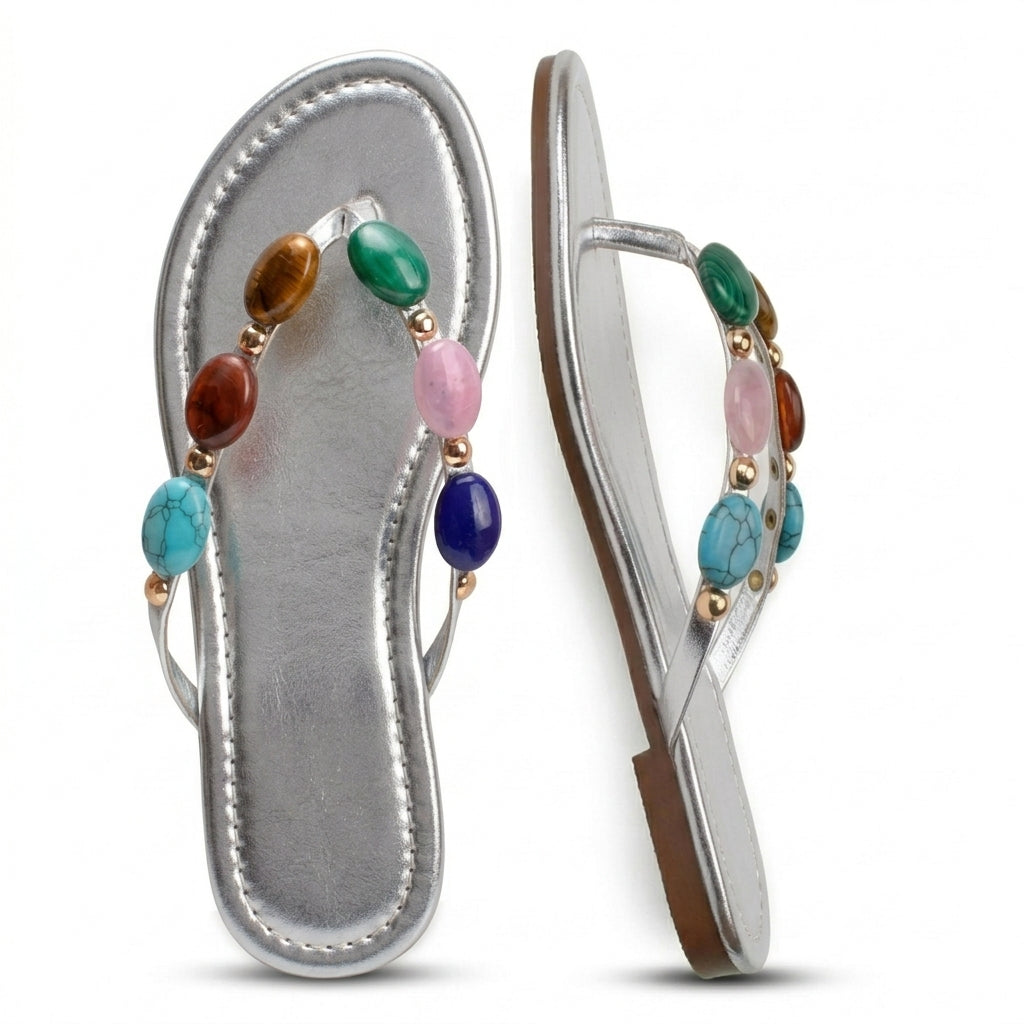 Beaded Flip Flops Flats Thong Beach Sandals
