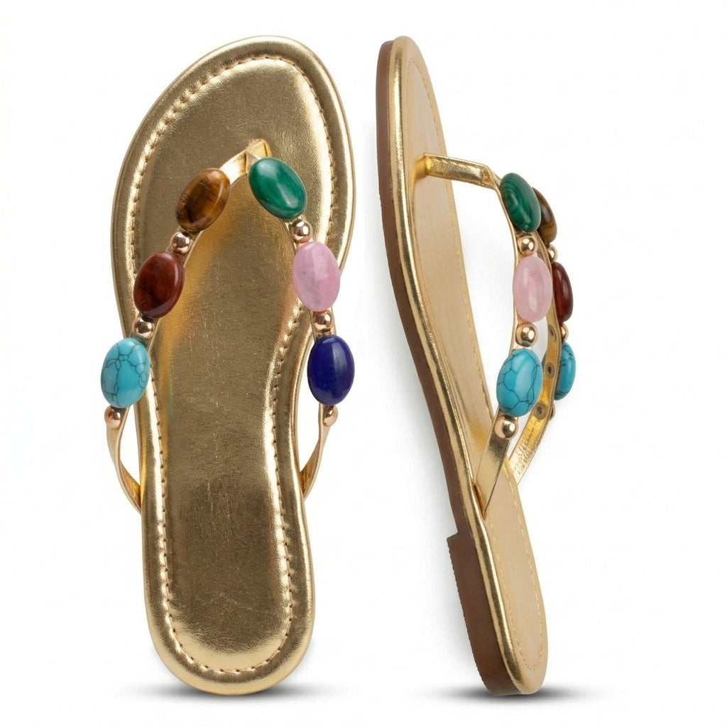 Beaded Flip Flops Flats Thong Beach Sandals