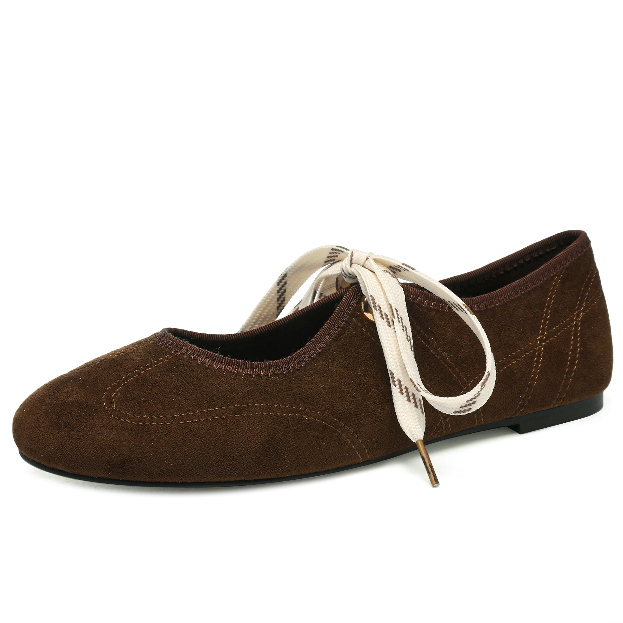 Lace up Ballet Flats Round Toe Suede Flat