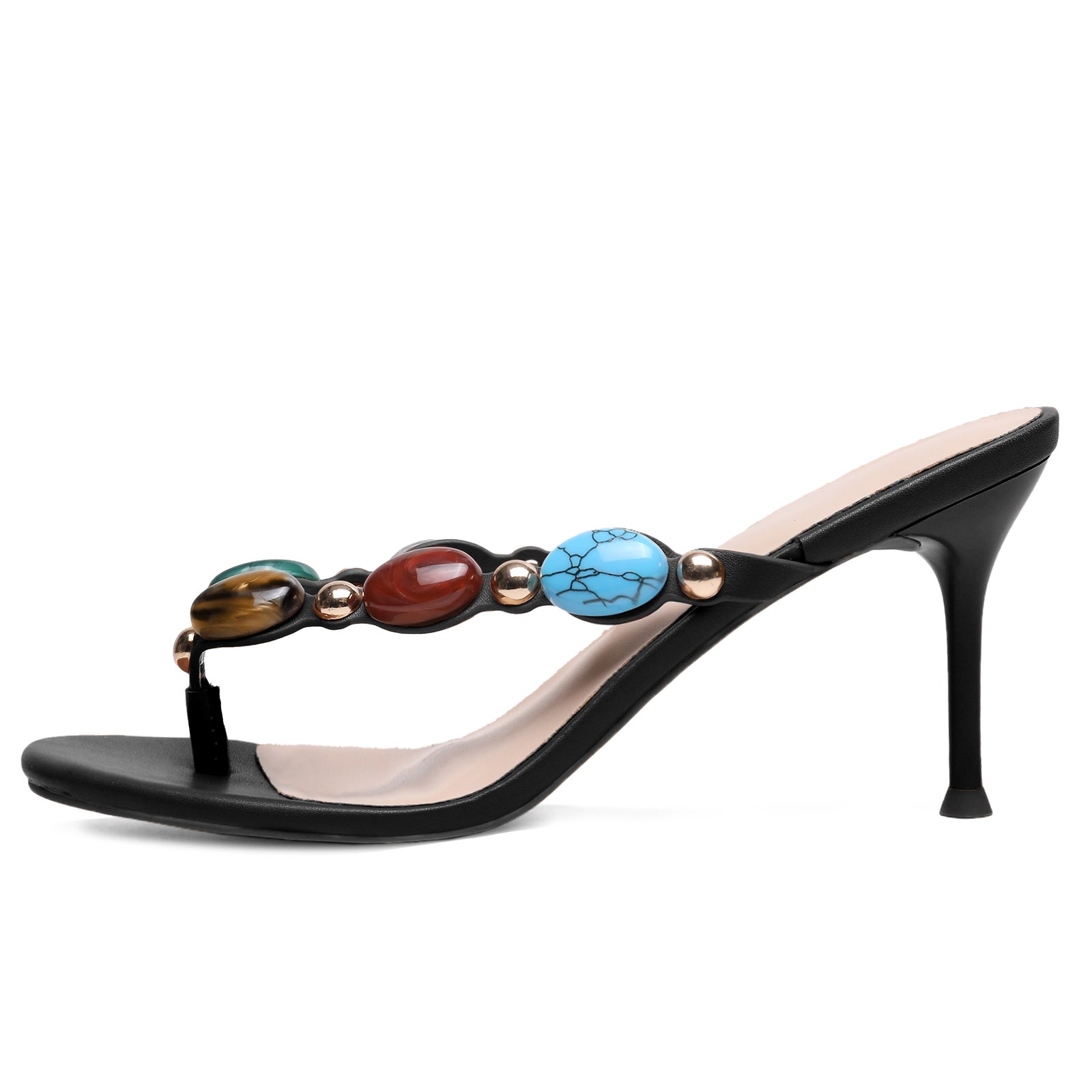 Flip Flop Jeweled Thong Strappy Heeled Sandals