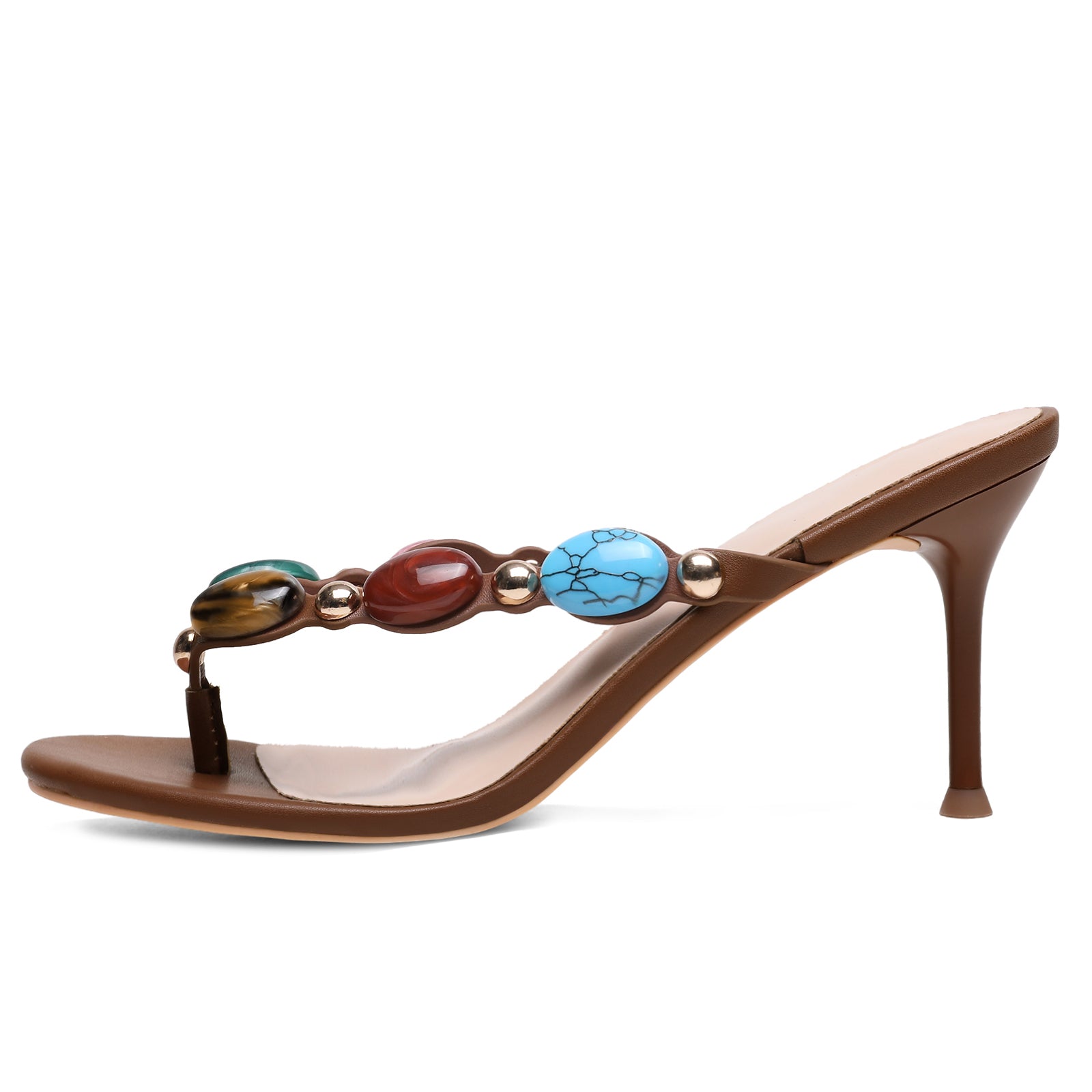 Flip Flop Jeweled Thong Strappy Heeled Sandals