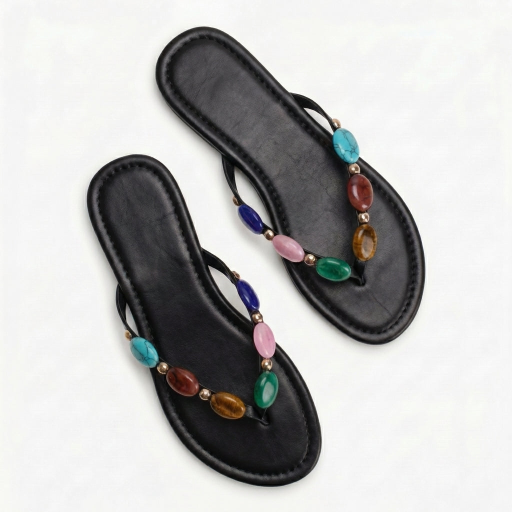 Beaded Flip Flops Flats Thong Beach Sandals