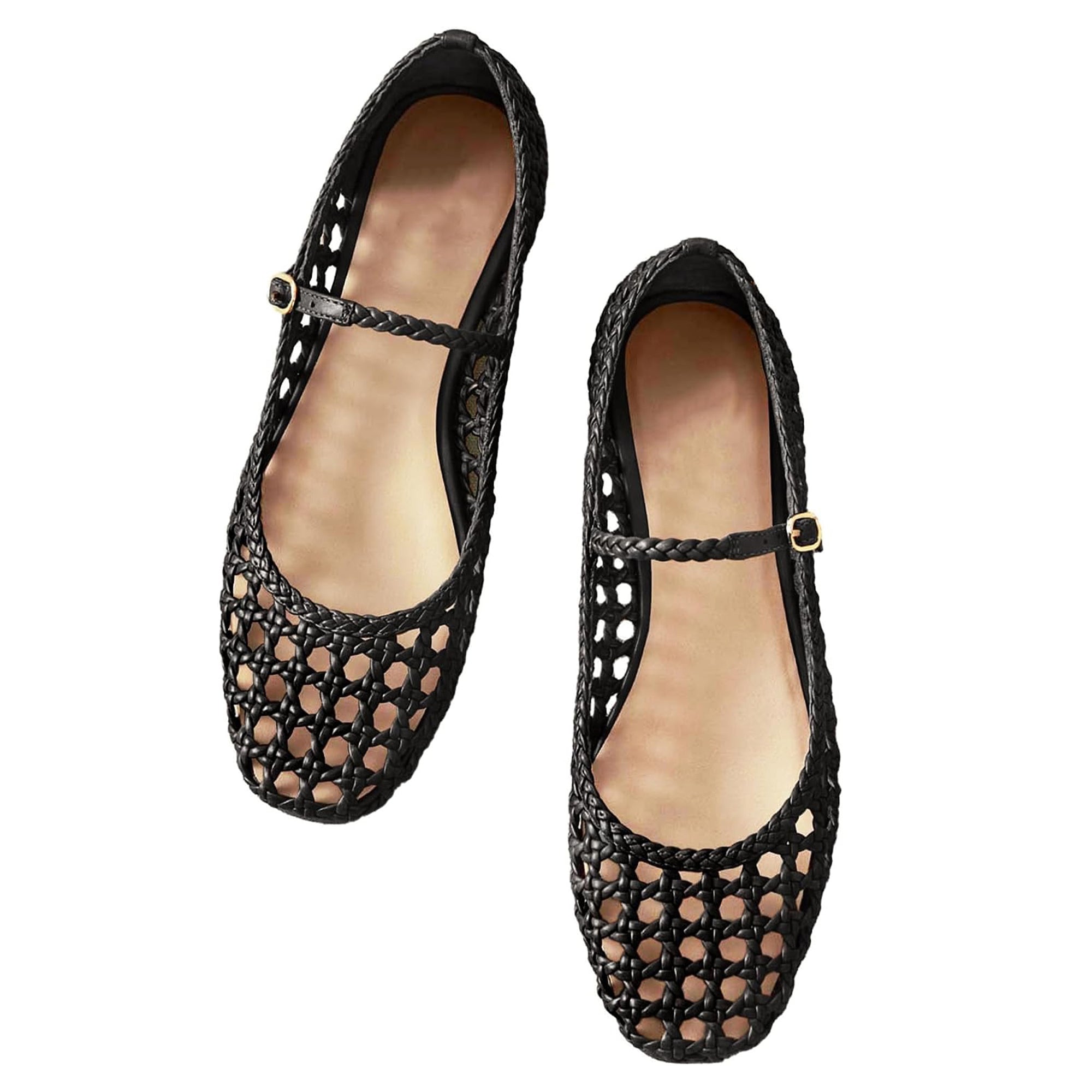 Woven Mesh Ballet Flats with Buckle Strap