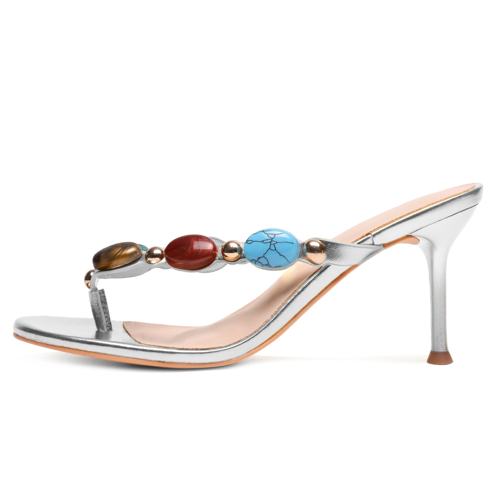Flip Flop Jeweled Thong Strappy Heeled Sandals