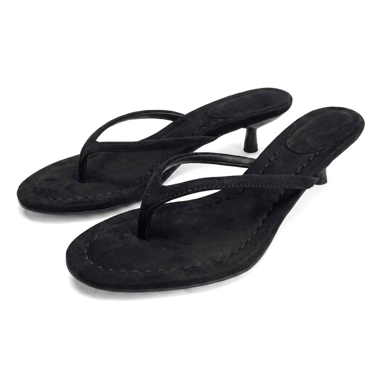 Suede Flip Flops Thong Heeled Sandals