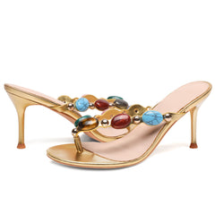Flip Flop Jeweled Thong Strappy Heeled Sandals