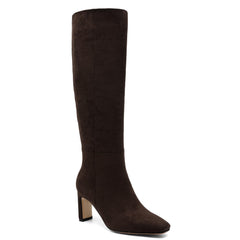 Burgundy Knee High Boots for Women Square Toe Chunky Heeled Boots