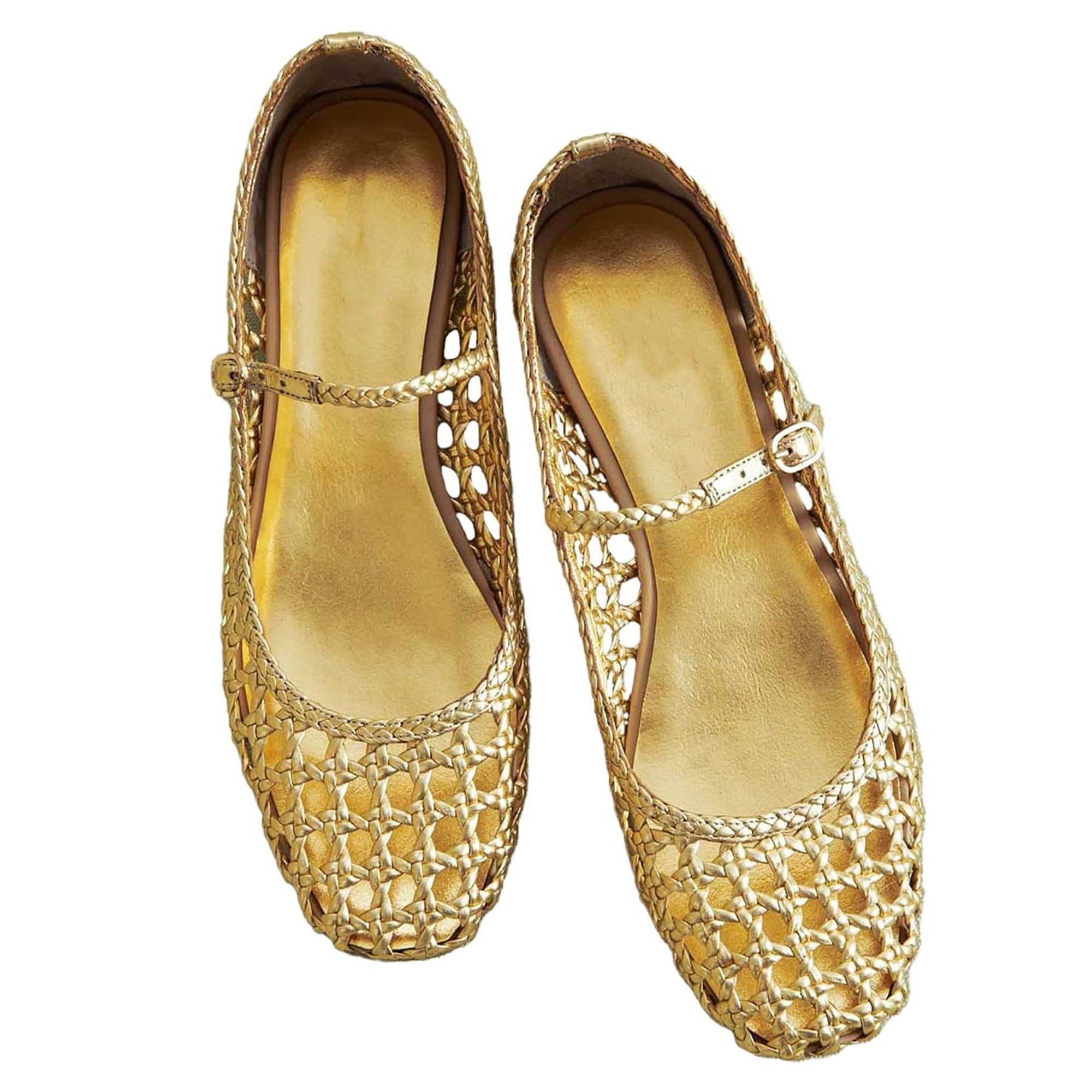 Woven Mesh Ballet Flats with Buckle Strap