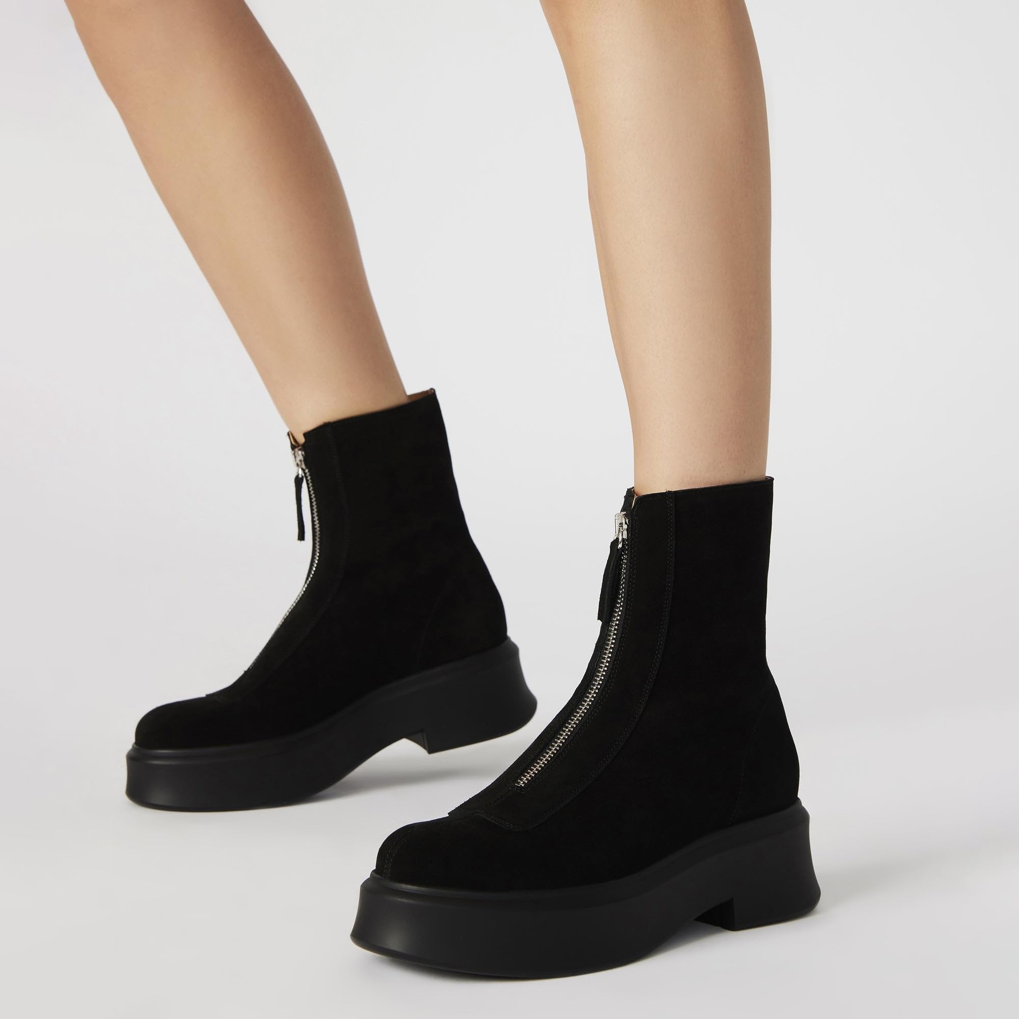Platform Ankle Boots Chunky Block Heel Chelsea Fall Booties Winter Slip On Elastic Short Boots with Zipper