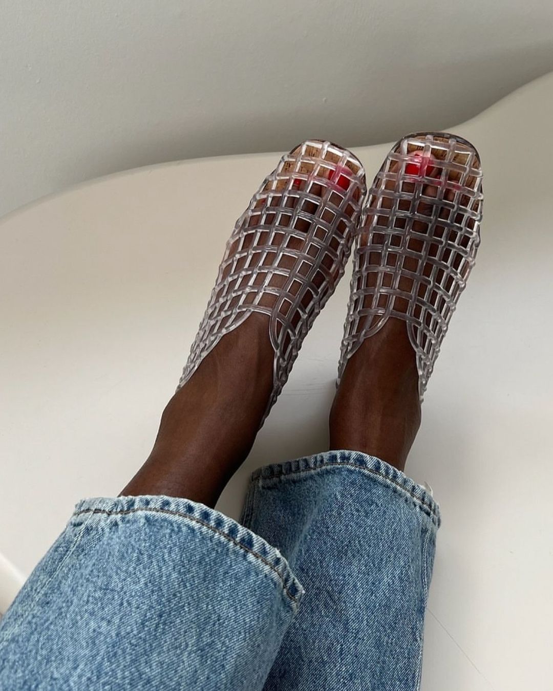 Jelly Mesh Ballet Flats Clear Hollow Beach Sandals