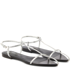 Flat Sandals for Women Adjustable Metallic Buckle Ankle Strap Slide Sandals Pointed Toe Slip on Sandal