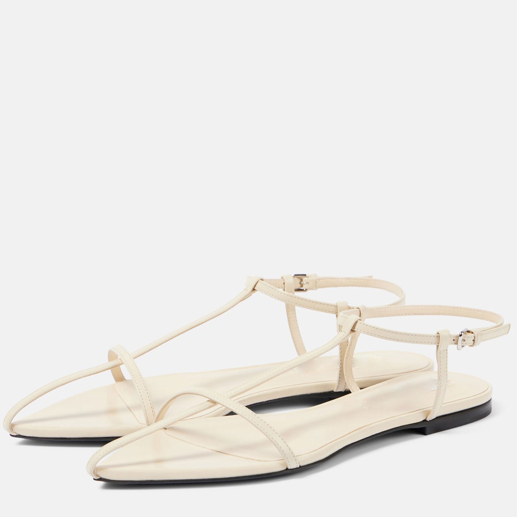 Flat Sandals for Women Adjustable Metallic Buckle Ankle Strap Slide Sandals Pointed Toe Slip on Sandal