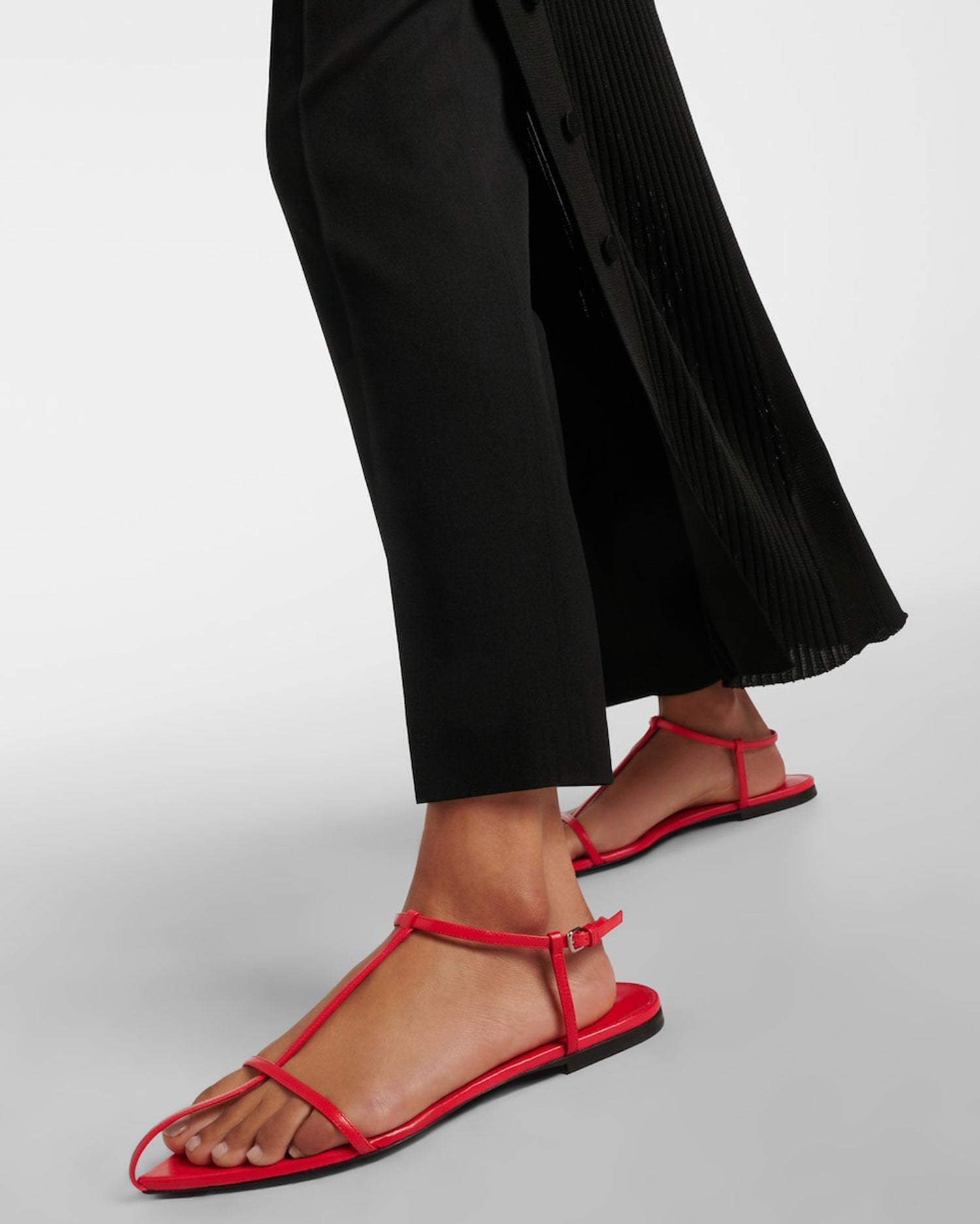Flat Sandals for Women Metallic Buckle Ankle Strap Pointed Toe Slide Sandals