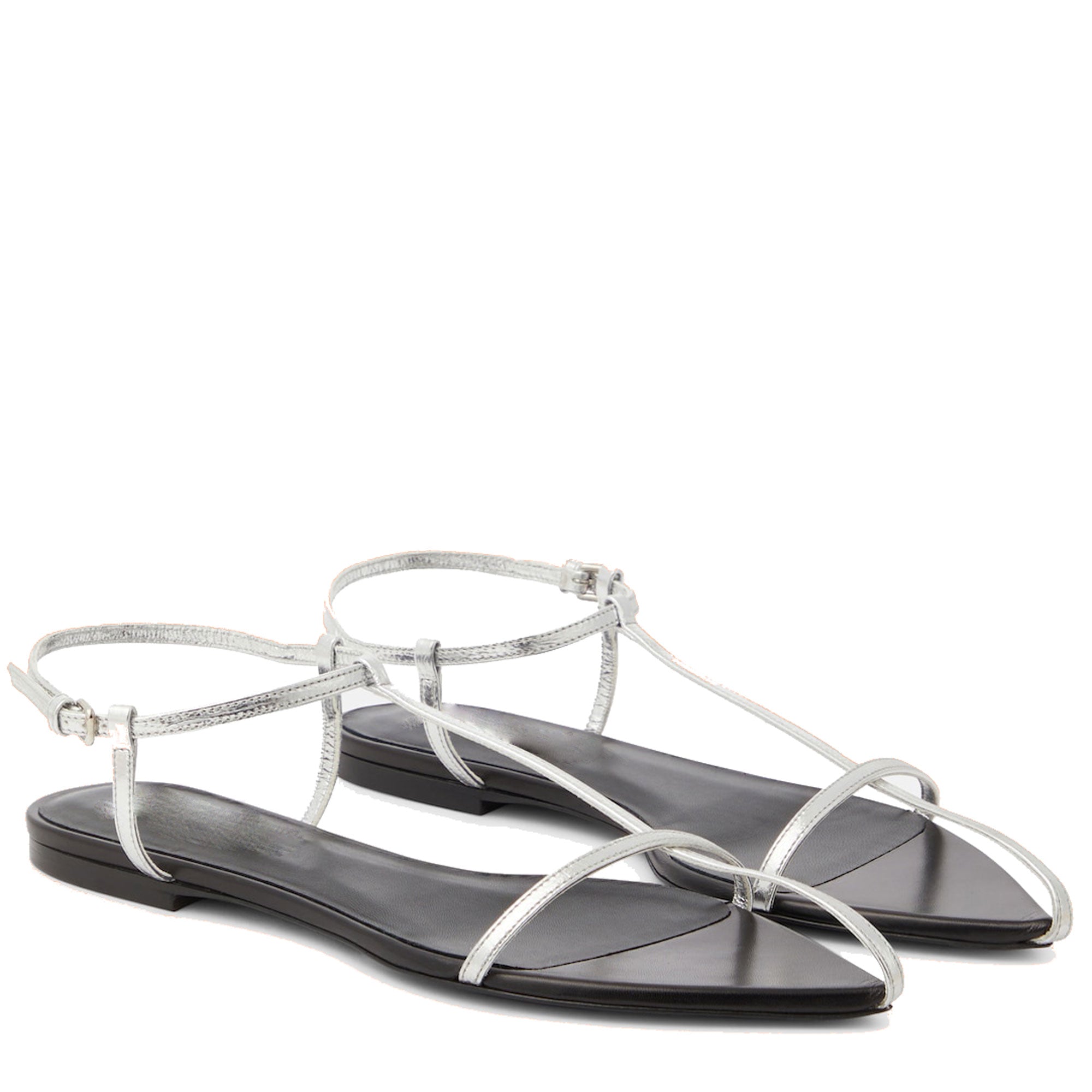 Flat Sandals for Women Metallic Buckle Ankle Strap Pointed Toe Slide Sandals