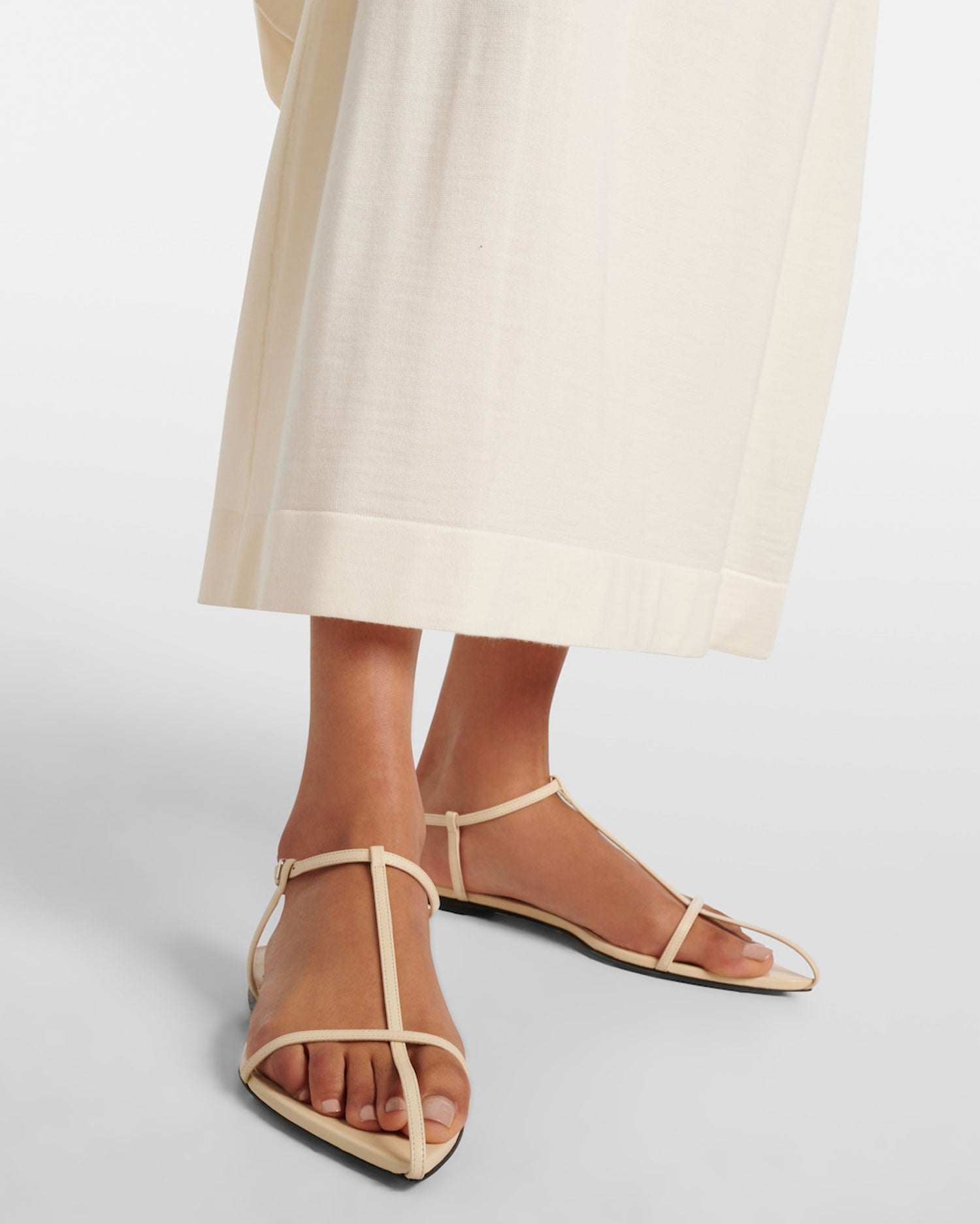 Flat Sandals for Women Metallic Buckle Ankle Strap Pointed Toe Slide Sandals
