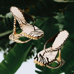 Zebra Kitten Heeled Sandals Thong Slide Shoes
