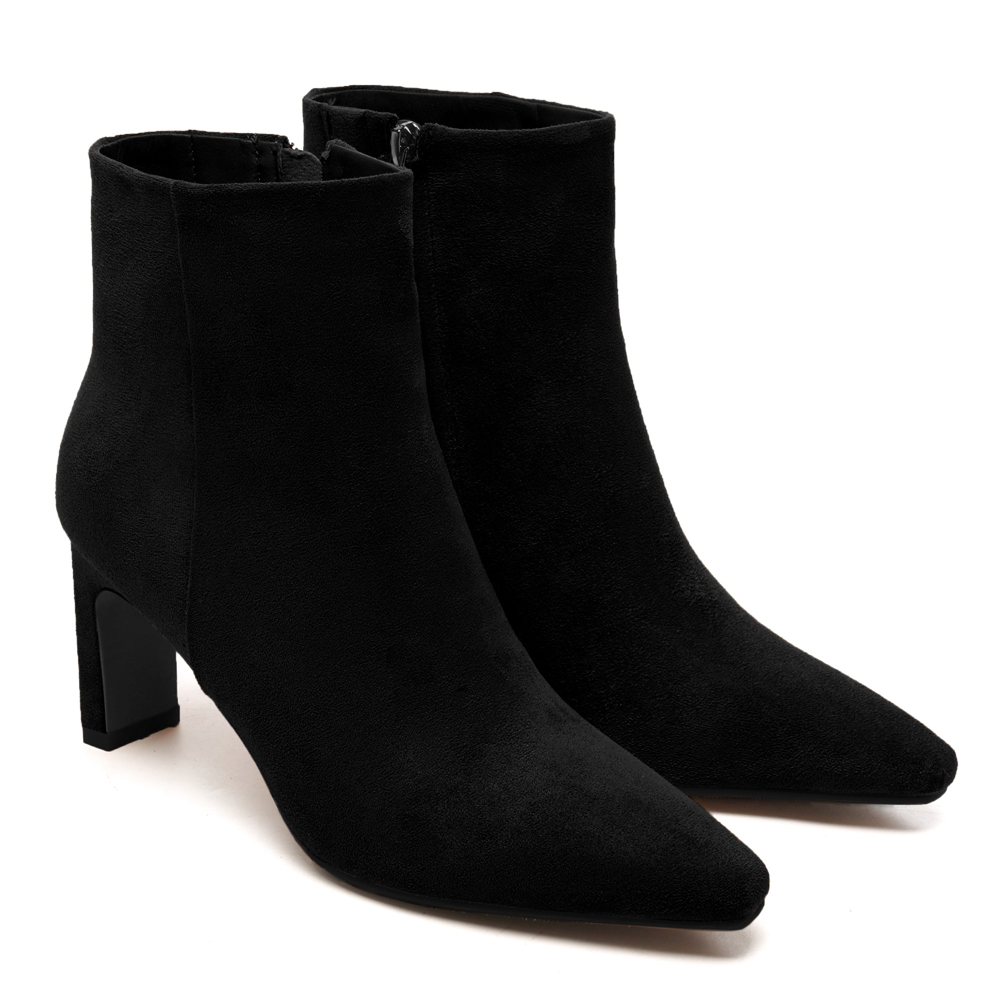 Suede Ankle Boots for Women Pointed Toe Chunky High Heeled Booties Short Boots with Zipper