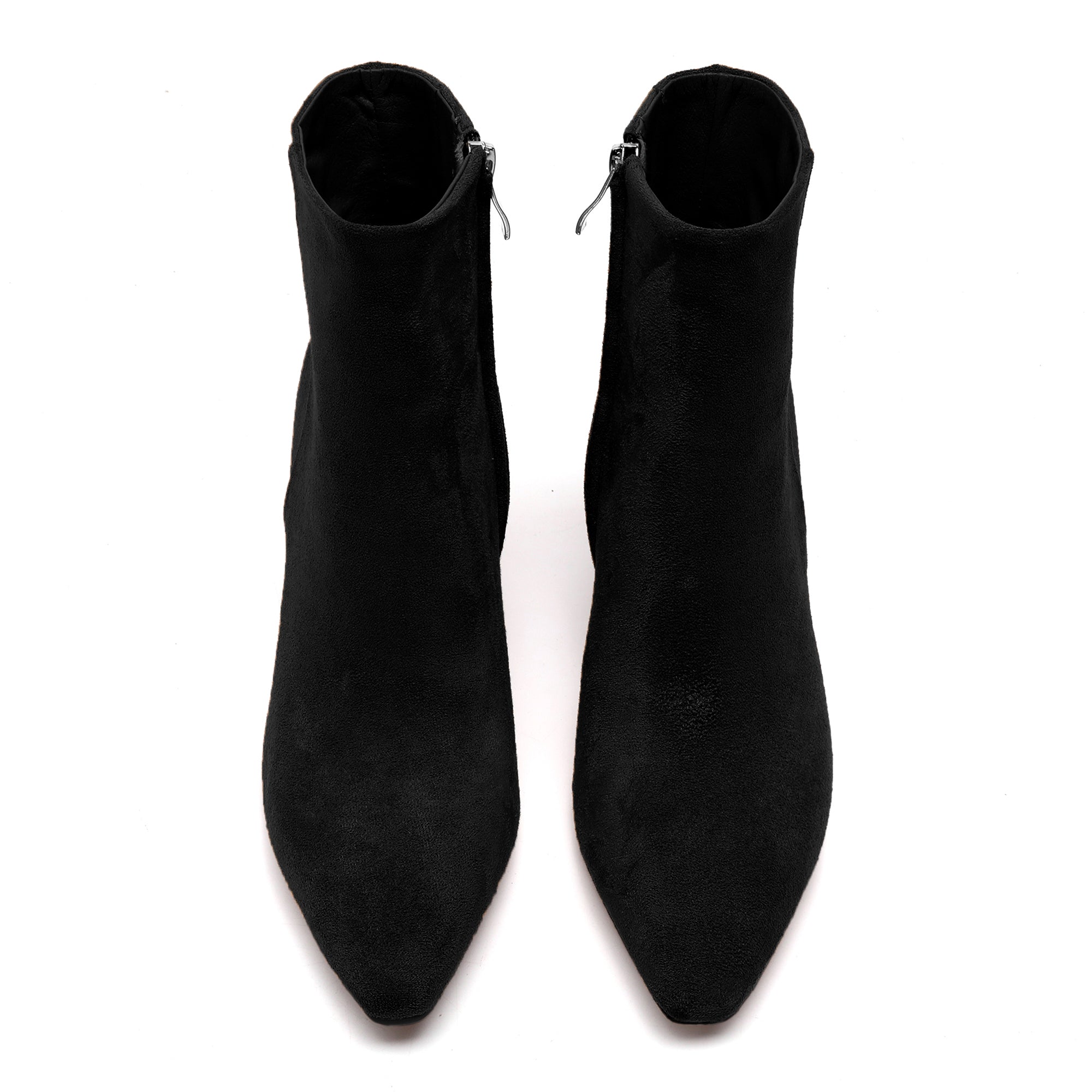 Suede Ankle Boots for Women Pointed Toe Chunky High Heeled Booties Short Boots with Zipper