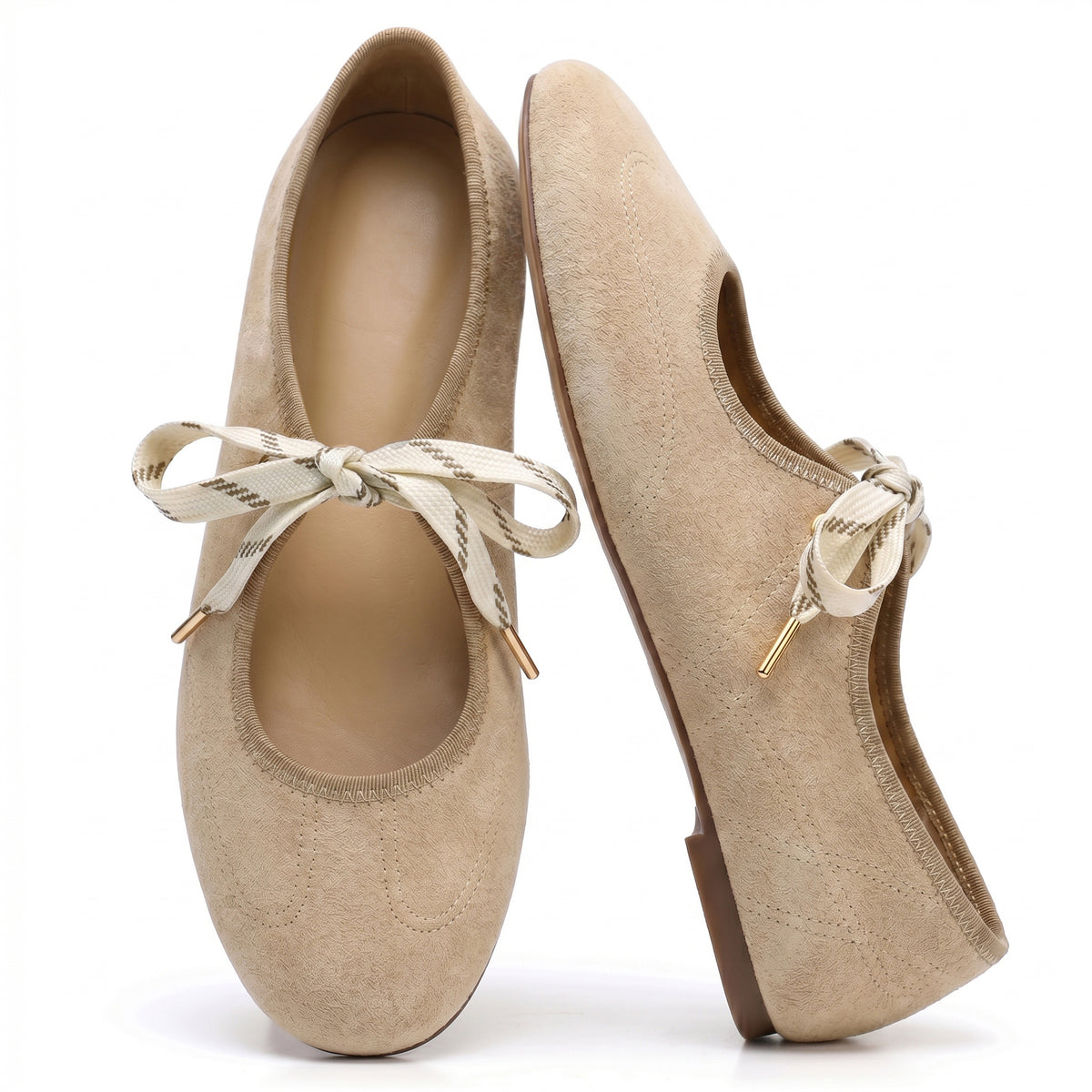 Lace up Ballet Flats Round Toe Suede Shoes
