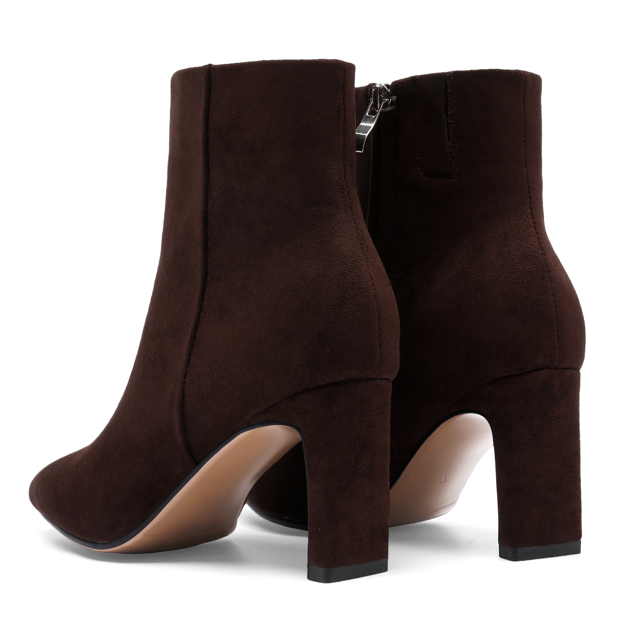 Suede Ankle Boots for Women Pointed Toe Chunky High Heeled Booties Short Boots with Zipper