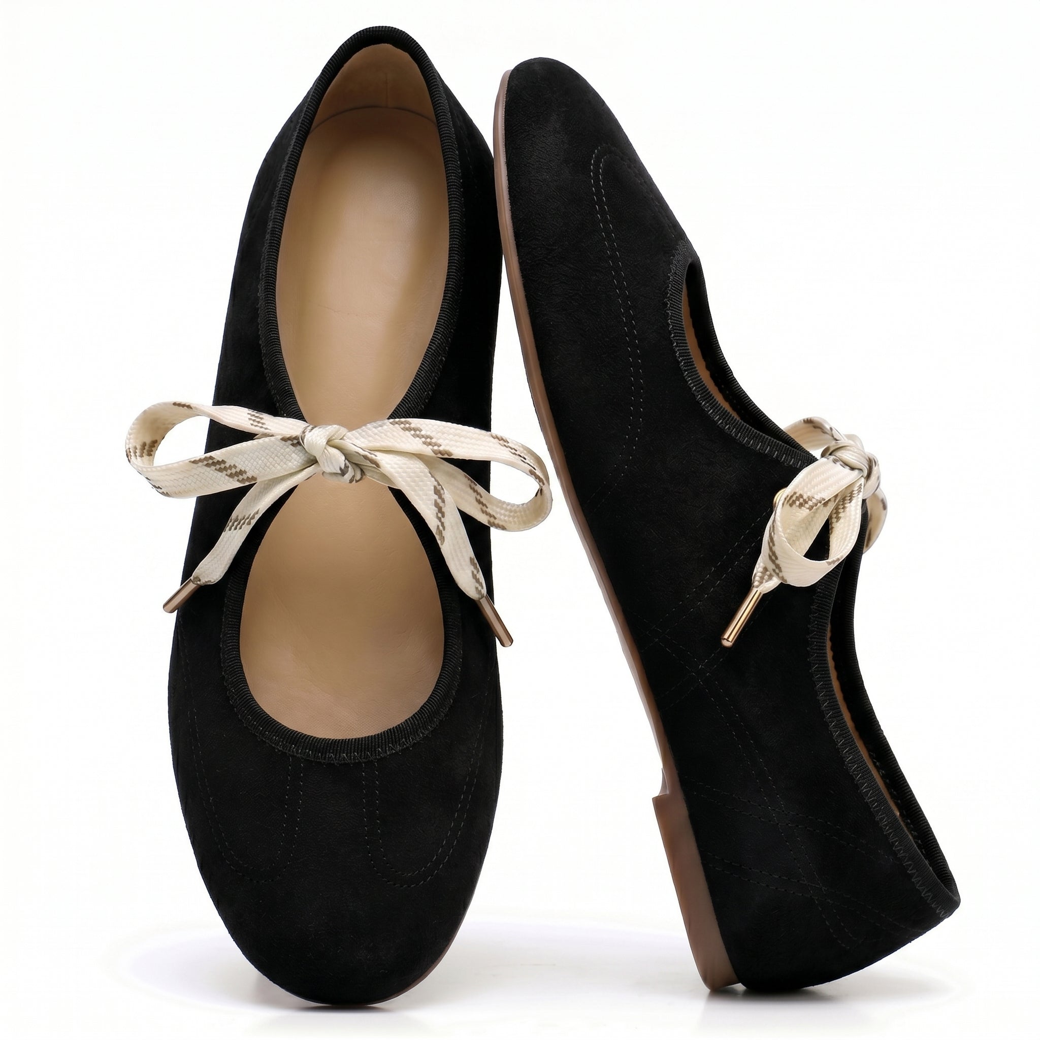 Lace up Ballet Flats Round Toe Suede Flat