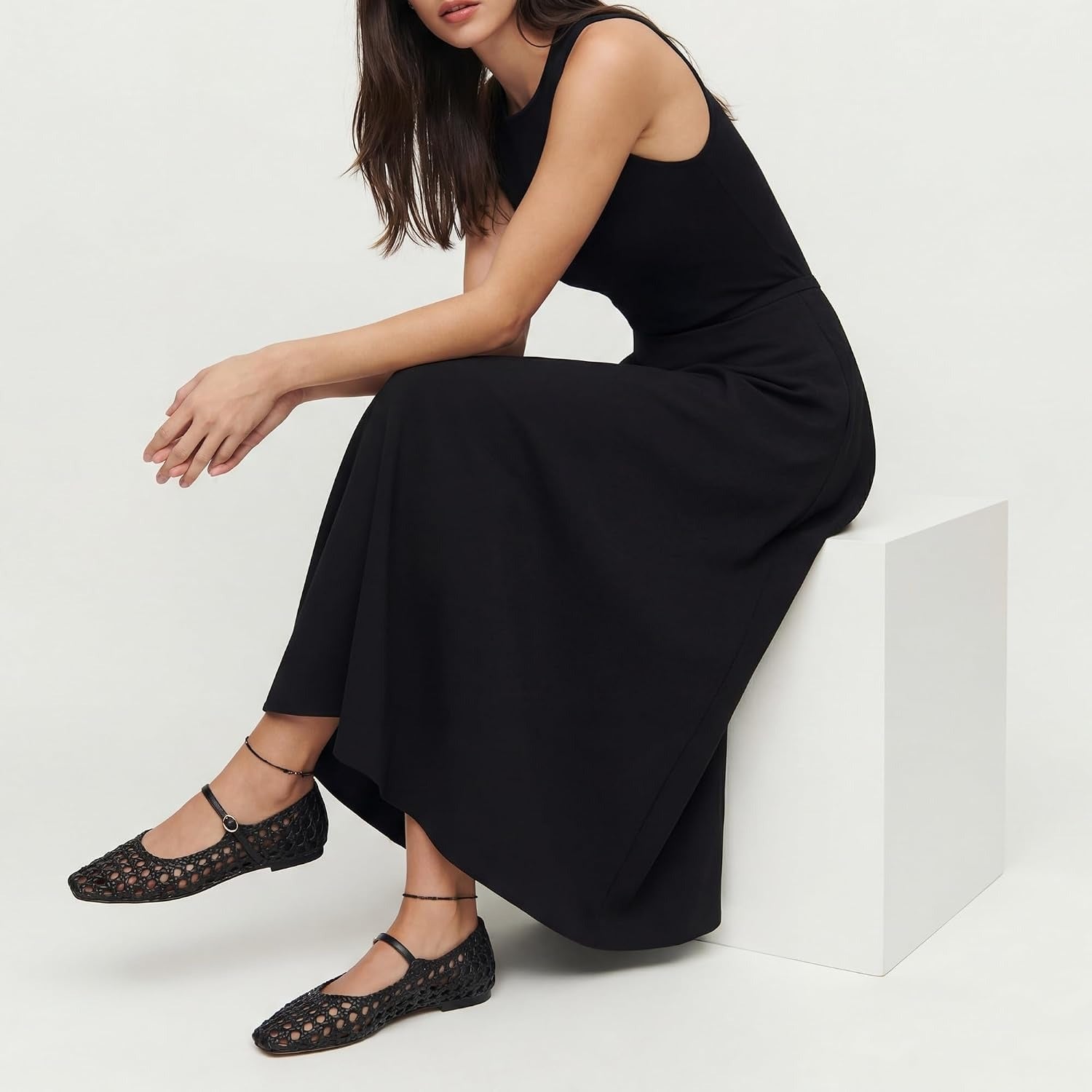 Woven Mesh Ballet Flats with Buckle Strap