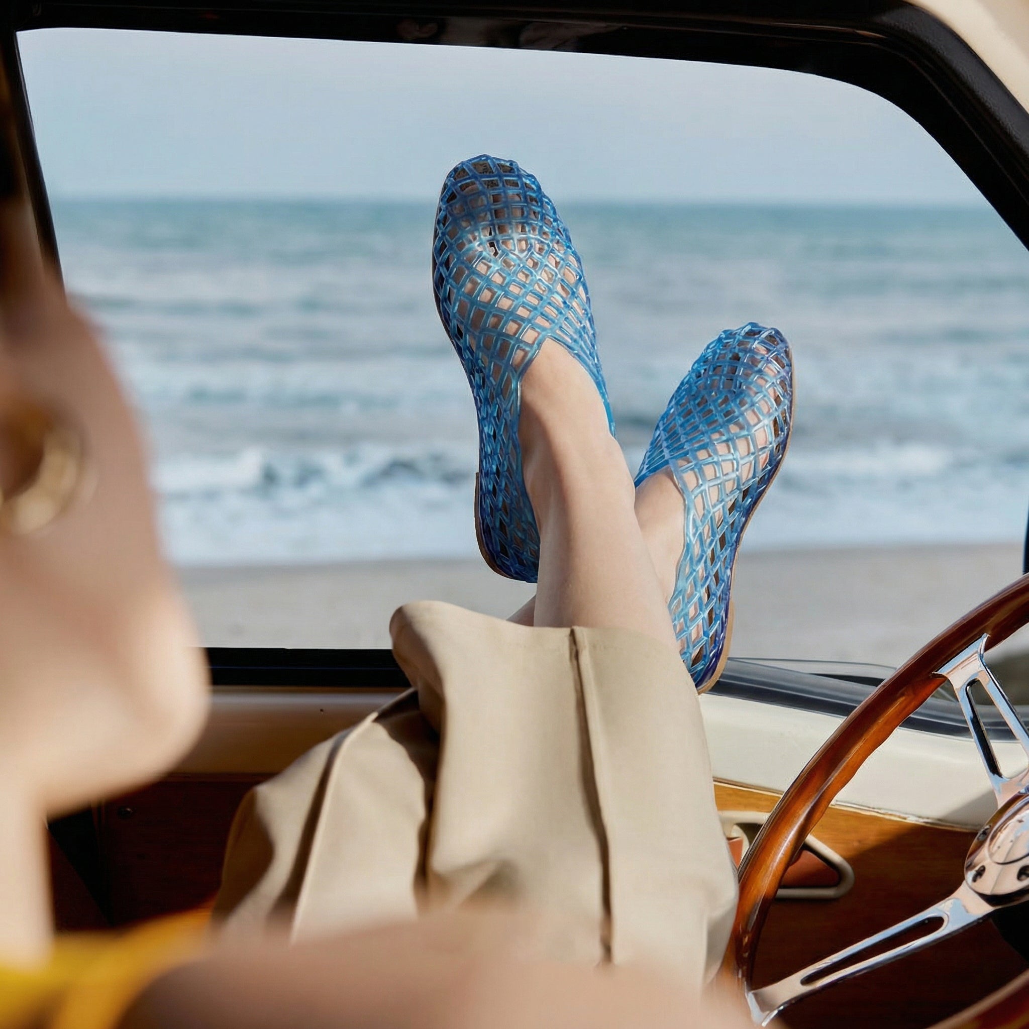 Jelly Mesh Ballet Flats Clear Hollow Beach Sandals