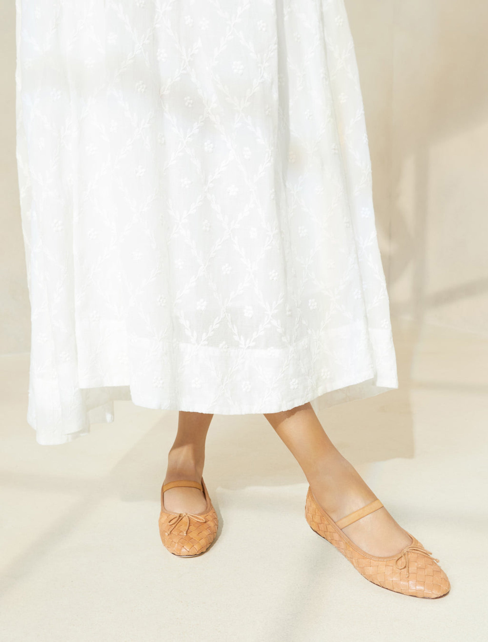 Mary Jane Ballet Flats for Women Woven Flats Elastic Strap Almond Toe Bow Ballerina Shoes
