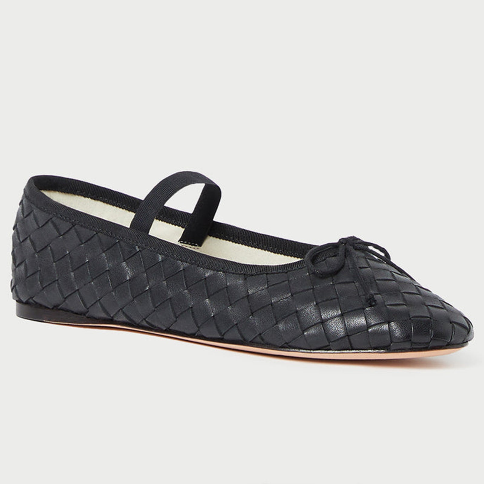 Mary Jane Ballet Flats for Women Woven Flats Elastic Strap Almond Toe Bow Ballerina Shoes