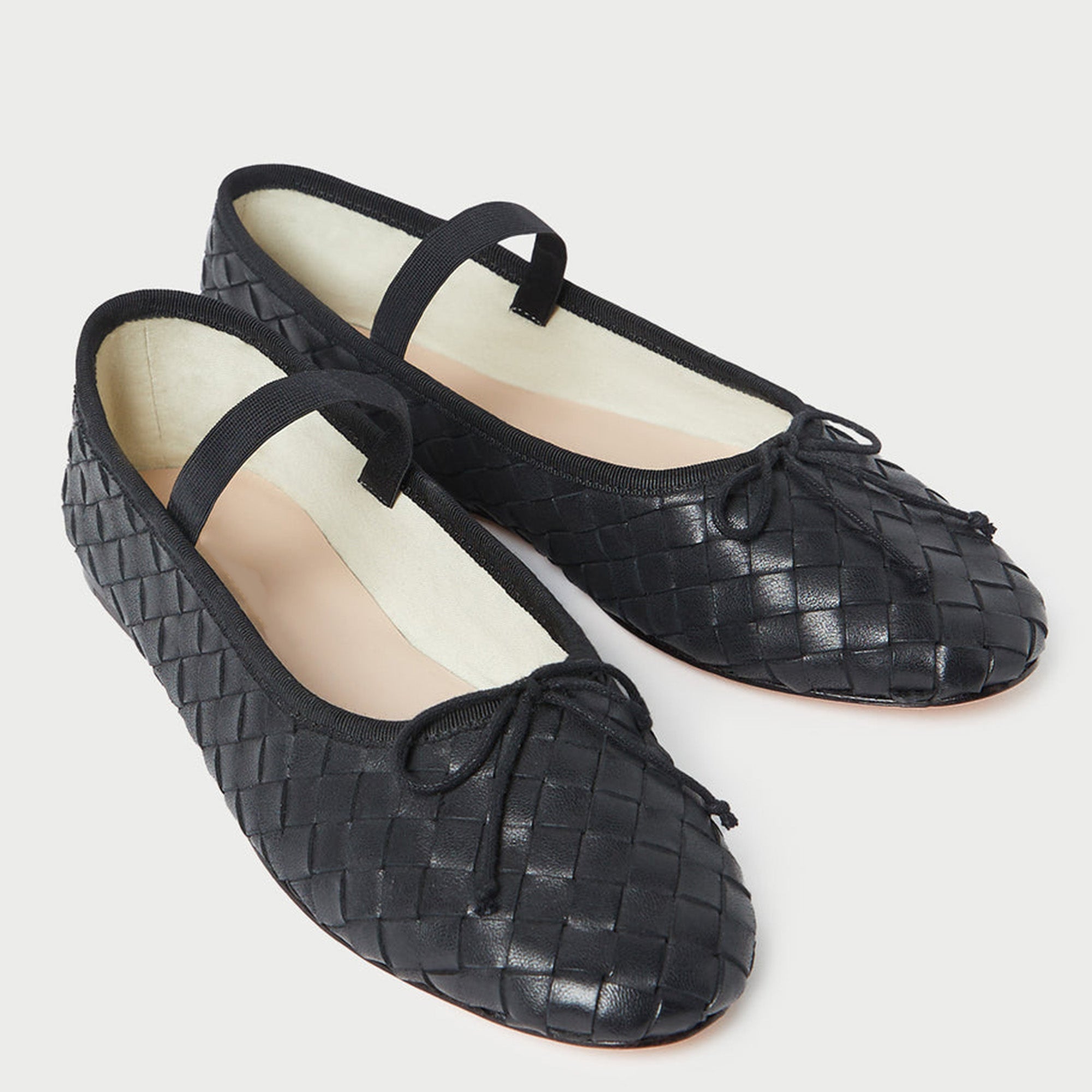 Mary Jane Ballet Flats for Women Woven Flats Elastic Strap Almond Toe Bow Ballerina Shoes