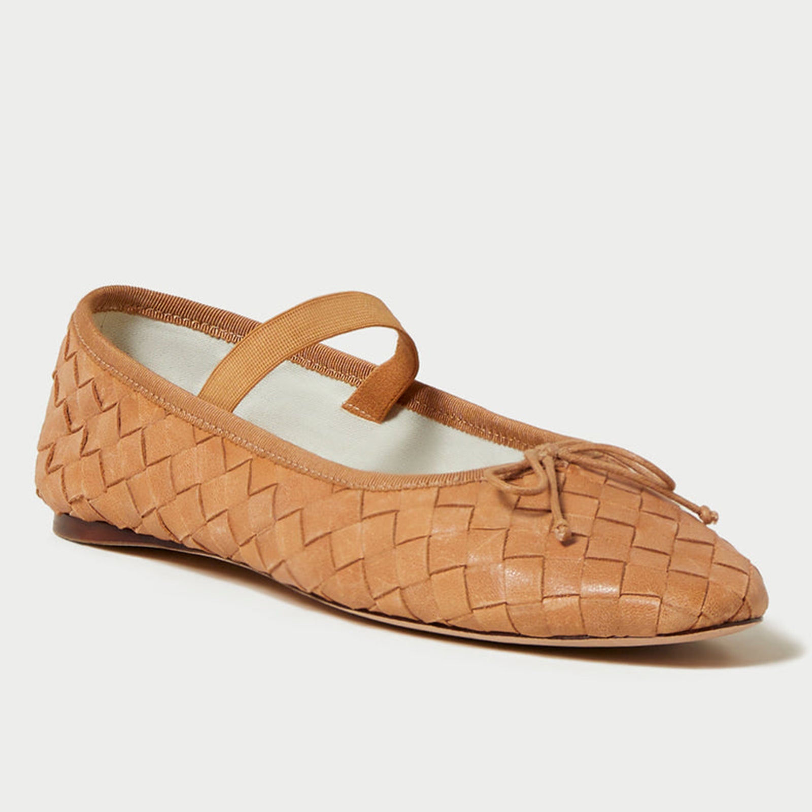 Mary Jane Ballet Flats for Women Woven Flats Elastic Strap Almond Toe Bow Ballerina Shoes