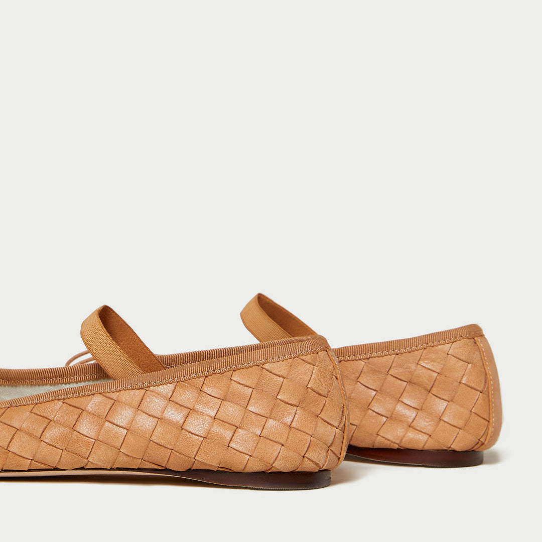 Mary Jane Ballet Flats for Women Woven Flats Elastic Strap Almond Toe Bow Ballerina Shoes
