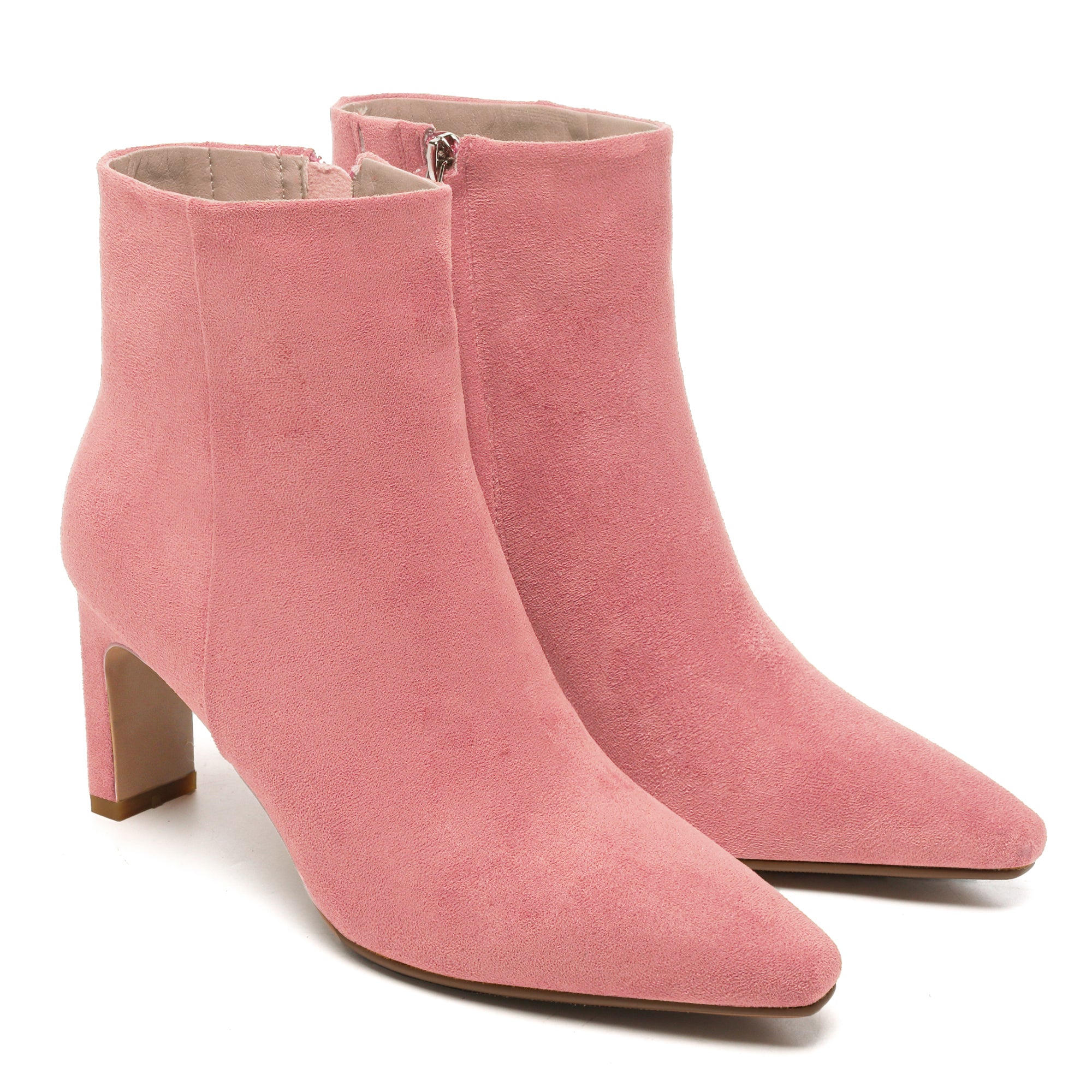 Suede Ankle Boots for Women Pointed Toe Chunky High Heeled Booties Short Boots with Zipper